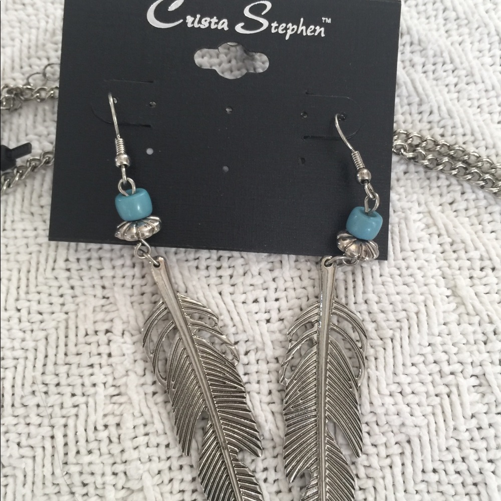 NWT Ladies SS necklace & earringswith blue stones - Picture 6 of 7